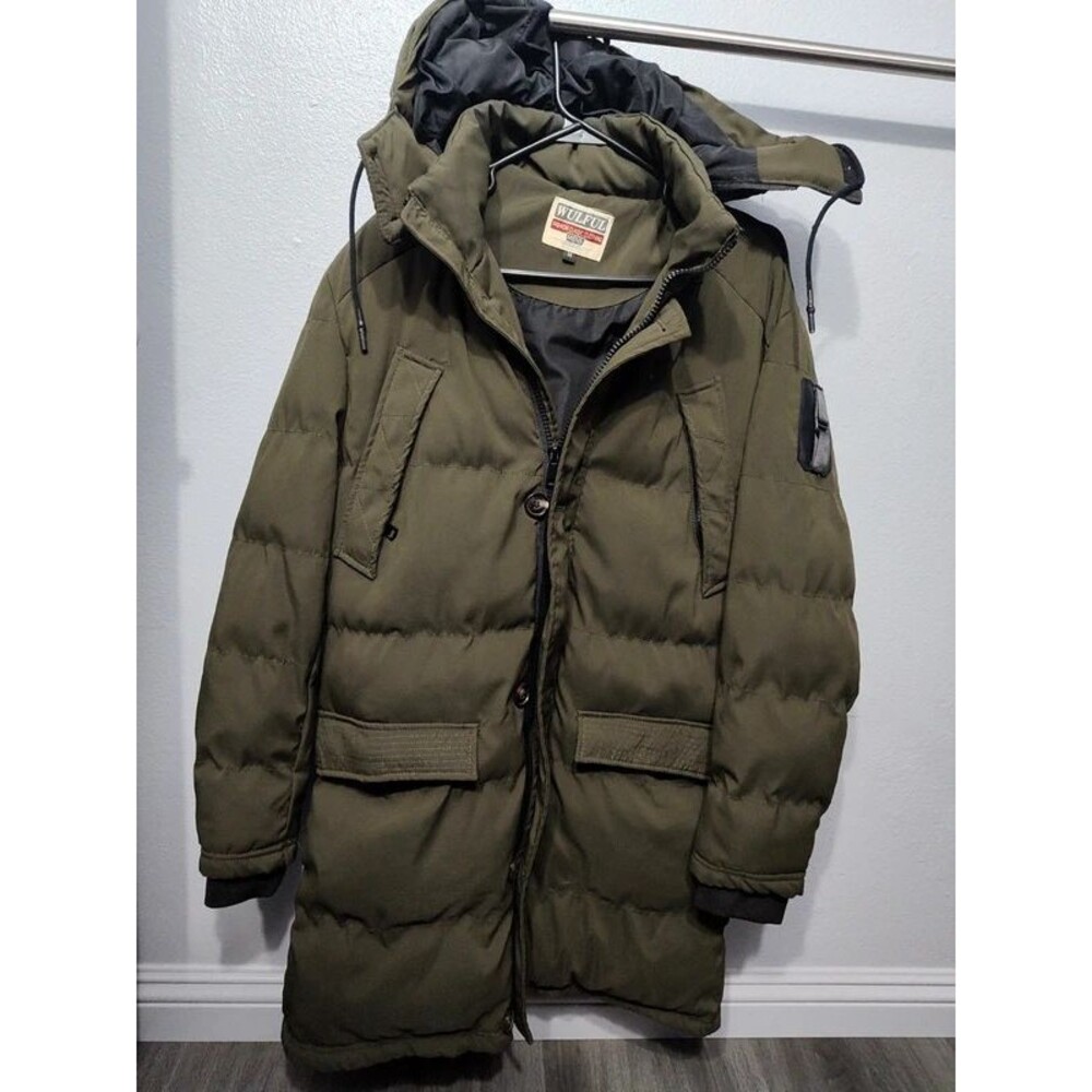 Wulful green khaki winter fall autumn long parka puffer jacket coat mens size M